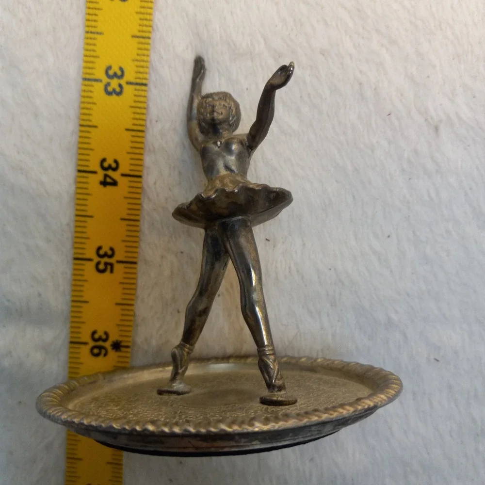 Vintage Silver Plated Ballerina Ring Tray Jewelry Holder Trinket Display Dish
